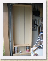 IMGP3061_paint_shelves * Paint shelves. 8' x 3'. 3/4 laminated pine. Zinc piliaster strips and clips. (Lee Valley pilaster strips * Paint shelves. 8' x 3'. 3/4 laminated pine. Zinc piliaster strips and clips. (Lee Valley pilaster strips * 2448 x 3264 * (1.79MB)